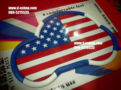 แผ่นรองกันลื่นหน้าคอนโซลรถ ลายธงชาติอเมริการสีฟ้า รุ่นเหลี่ยม