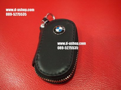 กระเป่ากุญแจหนังแท้สีดำแบบมนเรียวตรงรุ่น BMW