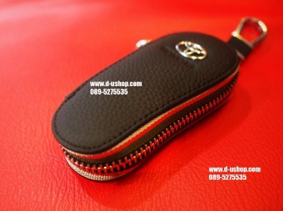 กระเป่ากุญแจหนังแท้สีดำแบบมนเรียวตรงรุ่น Toyota