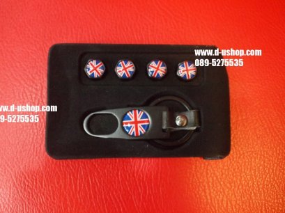 ชุดเซทจุกลมล้อลายธงชาติอังกฤษแดงน้ำเงิน+พวงกุญแจ รุ่นLimited สำหรับรถทุกรุ่น