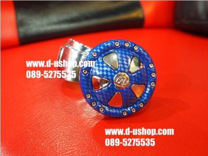 มือหมุนพวงมาลัยลายไม้สีฟ้าสำหรับรถทุกรุ่น