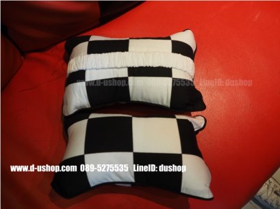 หมอนรองคอผ้าลายหมากรุกขาวดำ สำหรับรถทุกรุ่น