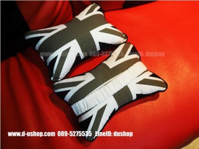 หมอนรองคอผ้าลายธงชาติอังกฤษขาวดำ สำหรับรถทุกรุ่น