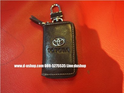 กระเป๋ากุญแจหนังดำแบบมีโลโก้รุ่นมีซิปปิดเปิด Toyota รุ่นสีดำ (รุ่นสั้น)