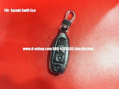 กระเป๋ากุญแจหนังดำด้ายแดงตรงรุ่นสำหรับ Suzuki Swift Eco 2012-16