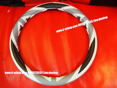 หุ้มพวงมาลัยหนังลายธงชาติอังกฤษเทาดำ สำหรับรถทุกรุ่น