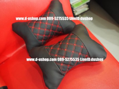 หมอนรองคอหนังดำด้ายแดงทรงเว้า Ver.2