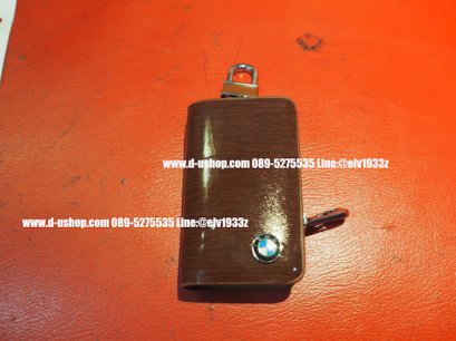 กระเป๋ากุญแจรถยนต์หนังน้ำตาลเข้ม แบบมีซิปทรงเหลี่ยมโลโก้ BMW