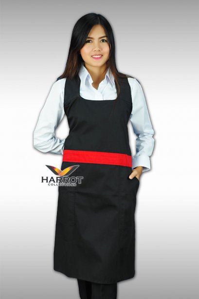 RED PIPING - BLACK FULL APRON