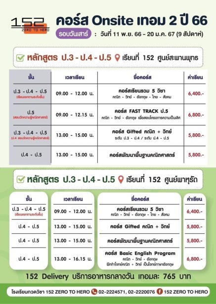 คอร์สเทอม 2 ปี 66 กวดเข้ม ป.3-4-5 รอบวันเสาร์ Onsite