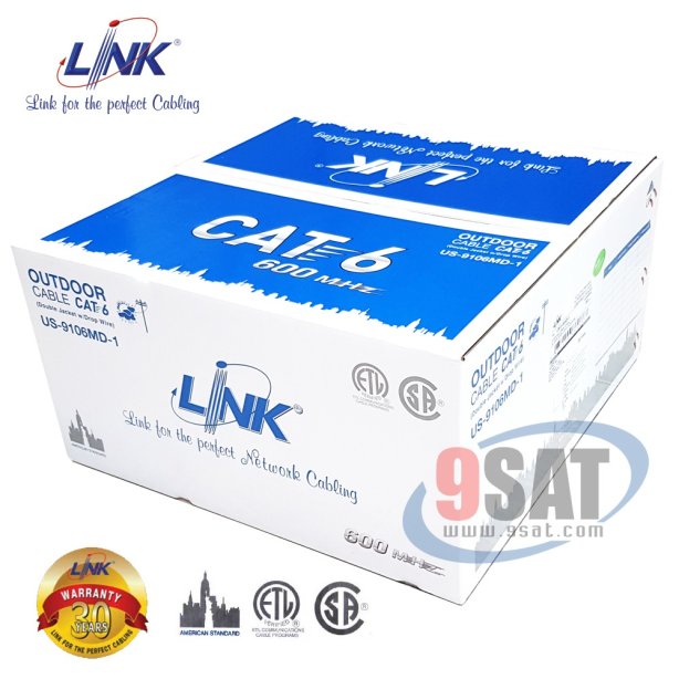 สายแลน CAT 6 (มีสลิง)+(เปลือกหุ้ม 2 ชั้น) 100 เมตร ยี่ห้อ LINK รุ่น US-9106MD-1