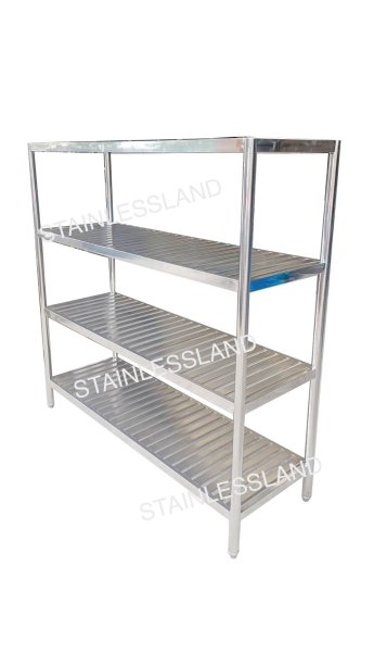 ชั้นวางสแตนเลส  4 ชั้น แผ่นพับ