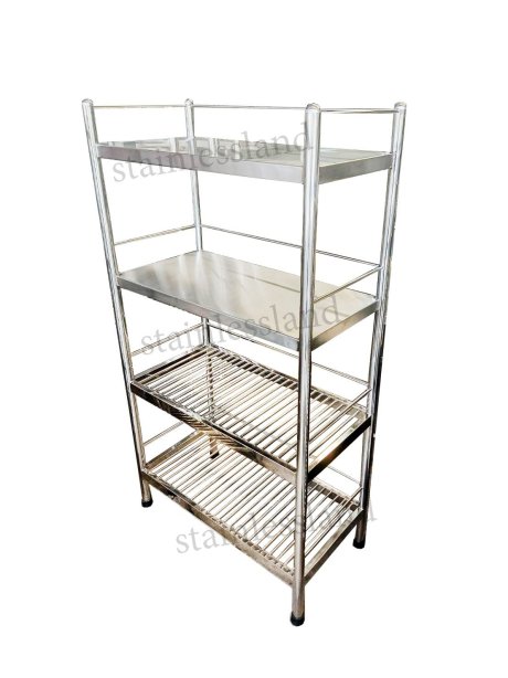 ชั้นวางสแตนเลส  4 ชั้น 2 ชั้นทึบ