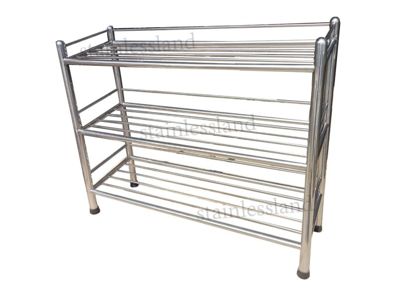 ชั้นวางรองเท้าสแตนเลส 3 ชั้น ท่อกลม