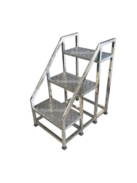 บันไดสแตนเลส 3 ชั้น+ราว2ฝั่ง