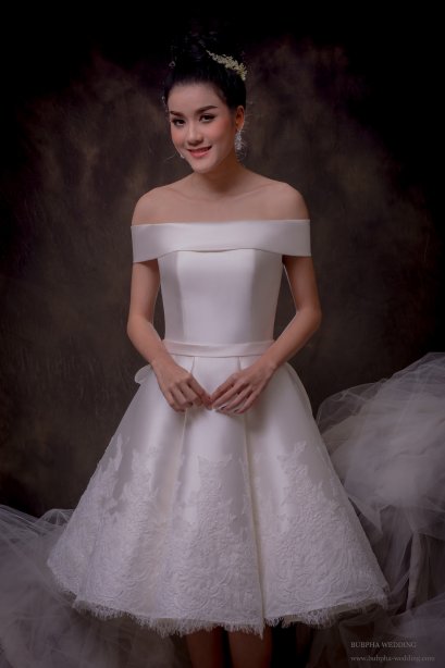 ชุดหมั้นเดรสสั้น สี OFF WHITE ทรงA  Minimal ชุดที่  8