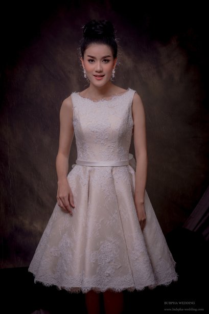 ชุดหมั้นเดรสสั้น สี แชมเปญ ทรงA  Minimal ชุดที่ 8
