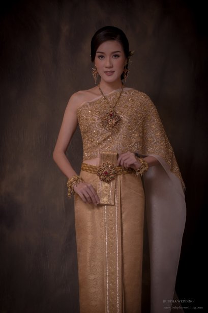 ผ้าโบราณเทียม สีโอรส ทอง ชุดที่  3