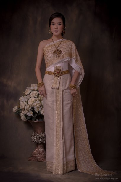 ชุดไทยผ้าโบราณเทียม สีชมพูอ่อน ชุดที่  3