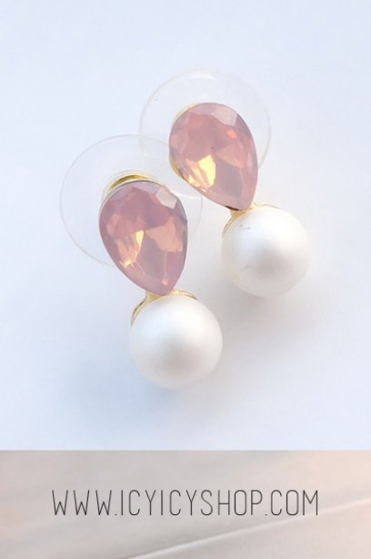 J9304 Pear & Pearl Earrings - Pastel Pink