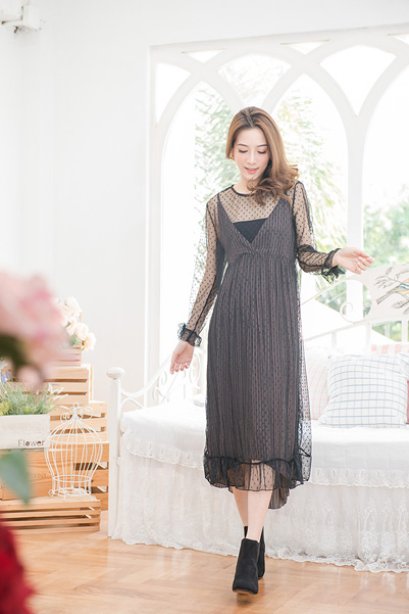 D10204 Romantic Dotted Tulle Dress