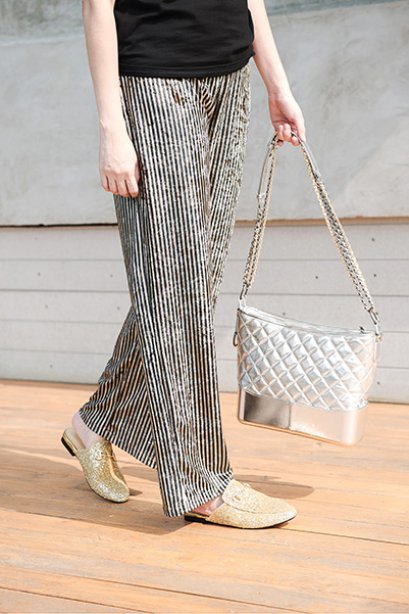 B11202 Velvet Stripes Wide Leg Pants