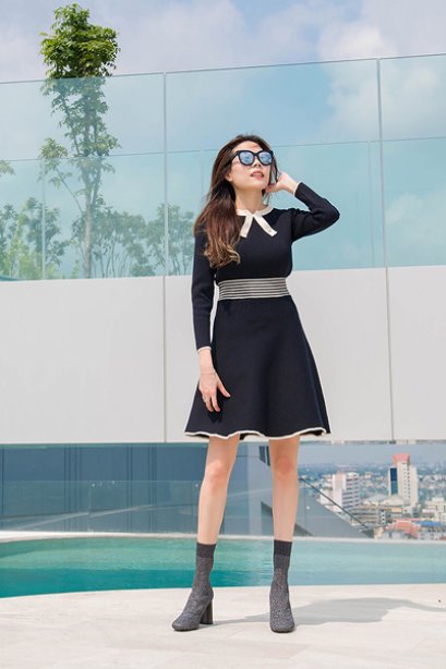 D11014 Lulu Knit A-Dress - Black