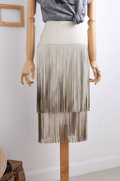 SB1006 So Fringed Leather Skirt