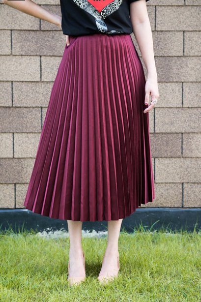 B11005 RedWine Metallic Pleated Skirt