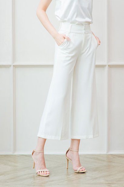 BI10601 Wide Culottes Trousers by Cachet-White