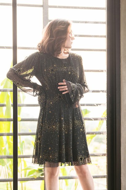 D11104 Superstar Shimmer Black Dress