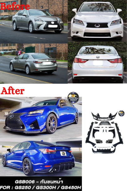 กันชนหน้า แปลงเป็น GSF รอบคัน พร้อมอุปกรณ์ครบชุด สำหรับ Lexus GS250   300H   450H ปี 2012 - 2021