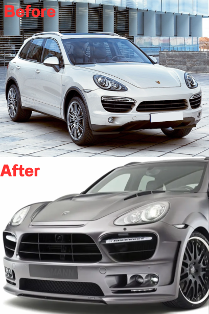 ชุดแต่งรอบคันไฟเบอร์กลาส สำหรับPorsche Cayenne  2011-2014 ประกอบด้วยกันชนหน้า-หลัง สเกิร์ตข้าง ฝากระโปรง และสปอยเลอร์