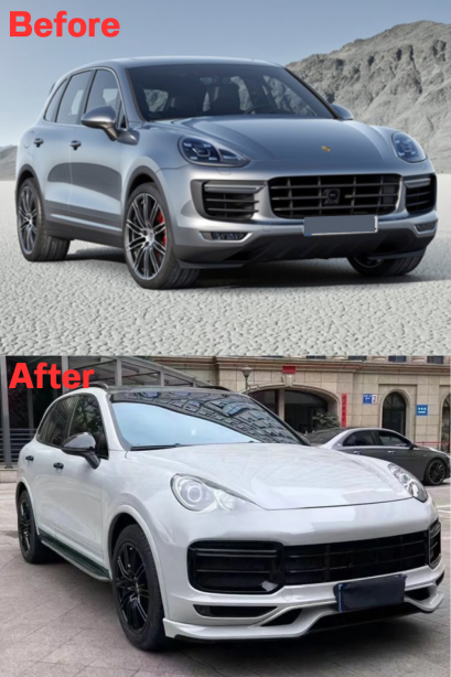 ชุดแต่งรอบคัน สำหรับ Porsche Cayenne  รุ่นปี 2015-2017 อัปเกรดเป็นรุ่น Turbo Facelift ปี 2018  พร้อมกันชนหน้าและไฟหน้า LED