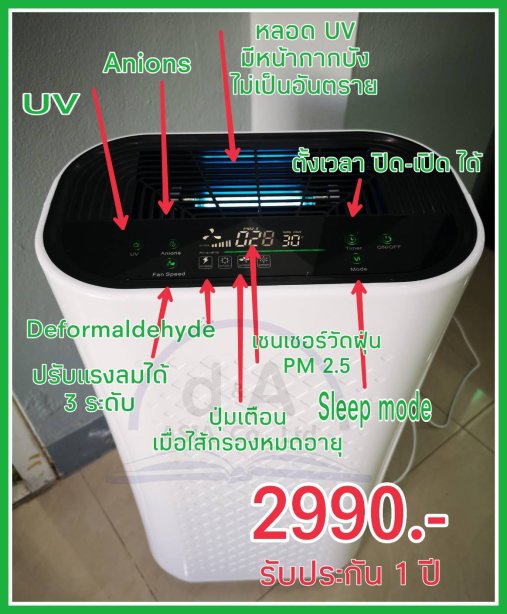 เครื่องฟอกอากาศ PM 2.5 พร้อมระบบ UVC ฆ่าเชื้อโรค