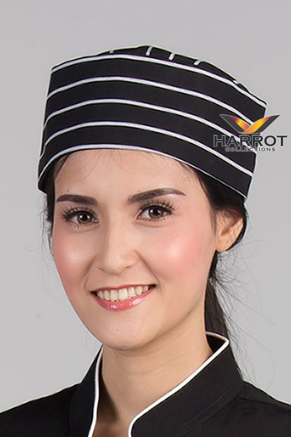 Chalk Stripe Black Japanese Chef Hat (FSC0402) harrot