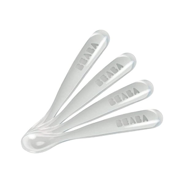 Set of 4 Ergonomic 1st Stage Silicone Spoons Light Grey beabathailand