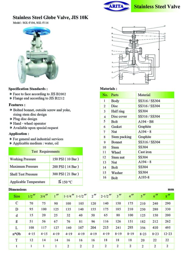 Stainless Steel Globe Valve, JIS 10K