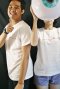His & Her Can Phone White Couple T-shirts