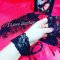 Set of eye patch and wrist tie set Black see-through lace fabric