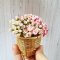 Mulberry Paper Flower Pink Mixed Style in Bamboo Basket