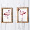Set 2 Pcs. Flamingo wall art wood frame Dollhouse Room Decoration