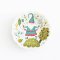 Miniature ceramic plates with adorable gnome and nature illustrations, ideal for enchanted dollhouse or woodland-themed setups.