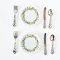 Miniature Ceramic Plates and Cutlery Set with Wreath Design for Dollhouse