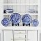 Ceramic plates with Blue Willow pattern and small flower design