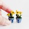 2 Set Handcrafted Miniature Sunflower Pots Dollhouse Decor