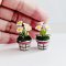 Handcrafted Miniature Daisy Checkered Pots - Dollhouse Decor