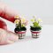 Handcrafted Miniature Daisy Checkered Pots - Dollhouse Decor