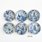 Miniature Blue and White Porcelain Plates with Oriental Designs