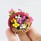 Handcrafted Miniature Flower Basket with Multicolor Tulips